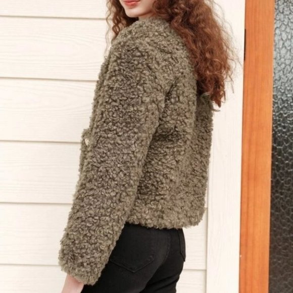 Brown Teddy faux fur Button Down with Pockets  Jacket Coat - Picture 7 of 7